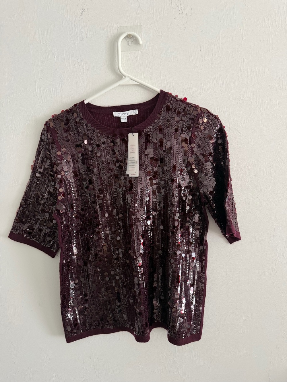 Chico's Short-Sleeve Sequin Top in Plum